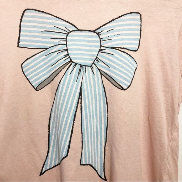 WILDFOX Blush Pink Tee with Stripe Bow Graphic on Front Tie Size S - Picture 4 of 9